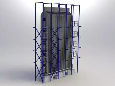 Grain-dryer tall metal structure with railings Free 3D model