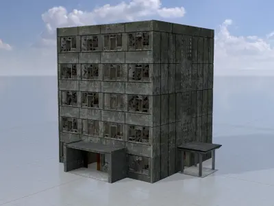 Old military barrack version 1 ruin 9 Low-poly 3D model