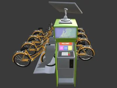 Cartoon City Bike Rental Point 3D model