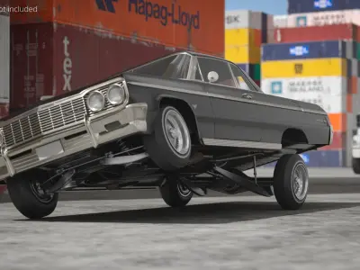Two-Door Coupe Chevrolet Impala 1964 Lowrider Black Rigged 3D model