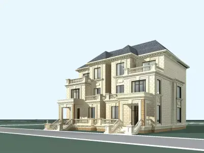 Villa house with stairs and balconies 3D model