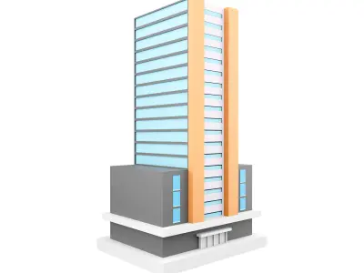 3D building with two orange lines around the edges icon 3D model