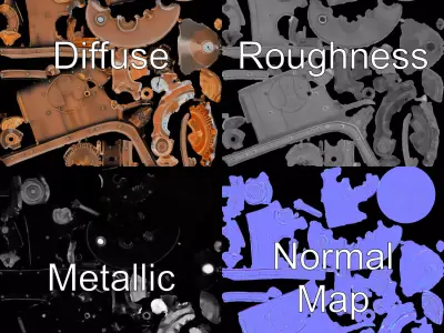 Steampunk Boiler Model Pack with Detailed Gears and Gauges Low-poly 3D model