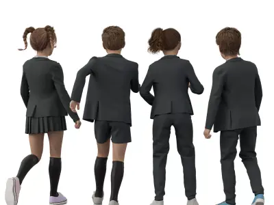 School Girls and Boy Uniform Low-poly 3D model