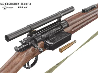 Norwegian Krag-Jorgensen M1894 Rifle With Attachments Low-poly 3D model