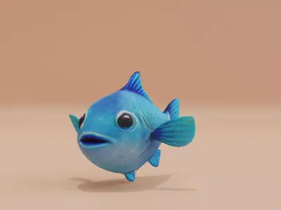 Baby Fish Cute Blue Low-poly 3D model