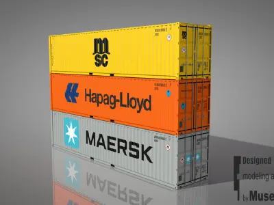Shipping Container 40DV Rigged 3D model
