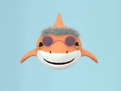 grandma shark fish cartoon Low-poly 3D model