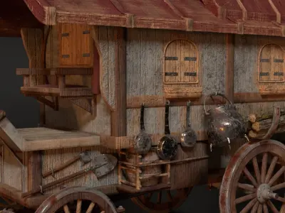 Wooden wagon Horse cart PBR Free low-poly 3D model