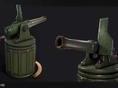 Steampunk Cannon Model Pack Game Ready Kitbash Textured Low-poly 3D model