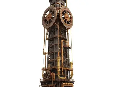 Steampunk Victorian Industrial Energy Tower 3D Model Low-poly 3D model