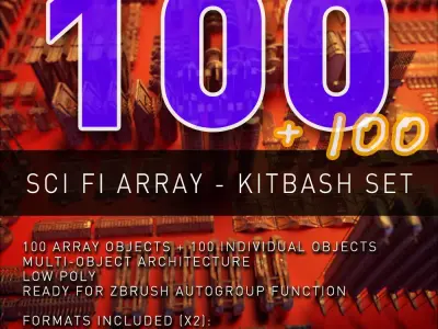 Sci Fi Array - 100 plus 100 Pieces Kitbash Set Low-poly 3D model