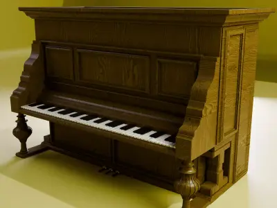 Piano Vertical Vintage en Bois 3D model