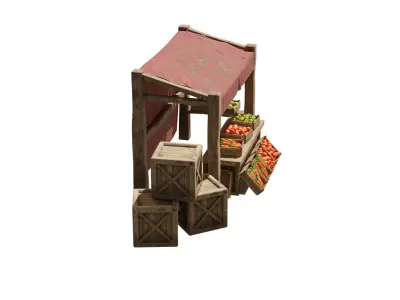 Medieval Market Stall Low-poly 3D model