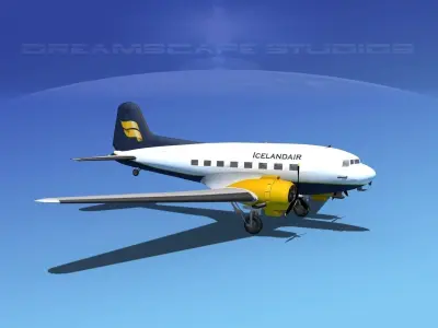 Douglas DC-3 Iceland Air 3D model