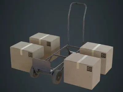 Hand Truck And Boxes 2B Low-poly 3D model