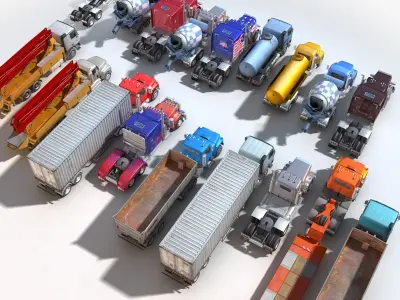 18 LOW POLY Trucks COLLECTION 3D model