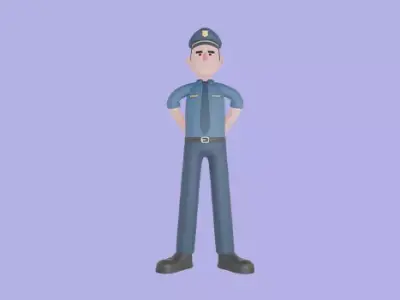 Cartoon 3D Police Officer Character - Stern Male Cop Model 3D model
