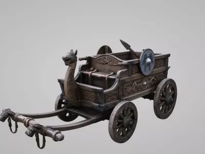 Medieval Viking horse-drawn chariot 3D model Low-poly 3D model