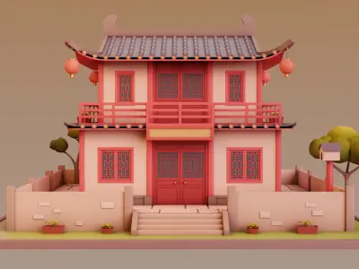 Stylized Chinese House 02 Low-poly 3D model