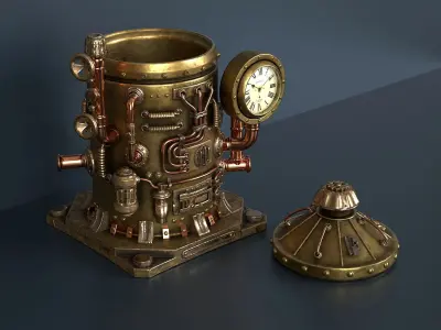 Steampunk desk clock box 3D model