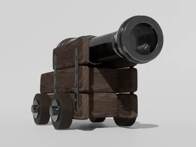 Canon wooden cannon Low-poly 3D model