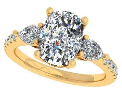 3Ct Cushion 3 Stone Ring 3D print model purchase