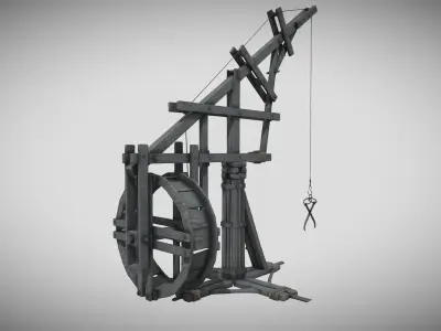 Medieval Machine Crane 01 Low-poly 3D model