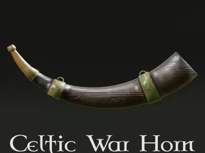 Celtic Style War Horn GameReady PBR Low Poly Low-poly 3D model