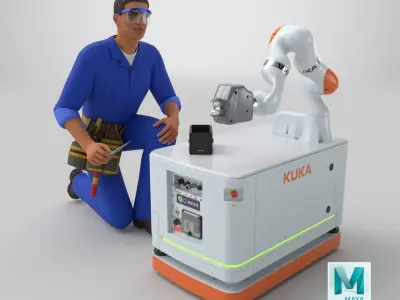  Engineer Repairing Robot KUKA KMR Iiwa 