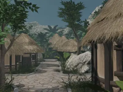 Village In A Rocky Landscape 3D model
