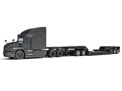 Truck with Lowboy Trailer 3D model 3