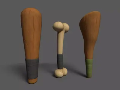 Cudgels wooden stick Low-poly 3D model