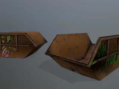 Dumpster three rusty metal boxes Low-poly 3D model