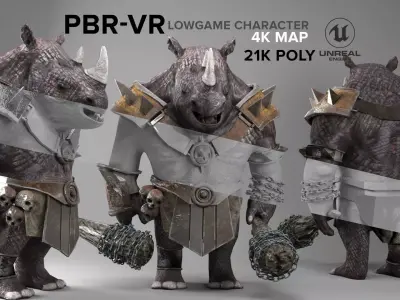 rhino game character pbr -vr Low-poly 3D model