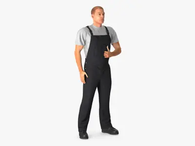 Worker Wearing Black Overalls Suit Rigged for Cinema 4D 3D model