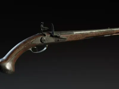 17th century flintlock pistol Low-poly 3D model