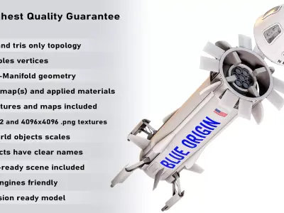 New Shepard Reusable Spacecraft - Blue Origin Spaceship PBR Low-poly 3D model