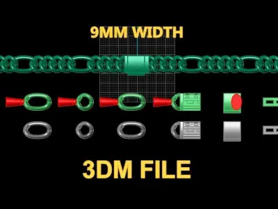 Figaro Cuban Chain Link Rounded Frame 9mm Width 3D print model
