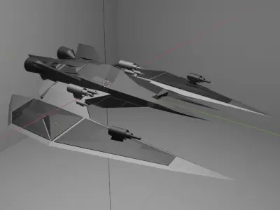 Glider spaceship with two blades Low-poly 3D model