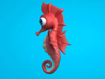 Beautiful cartoon seahorse 3D model