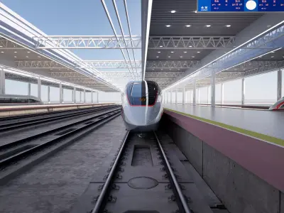 High-Speed Railway Station Low-poly 3D model