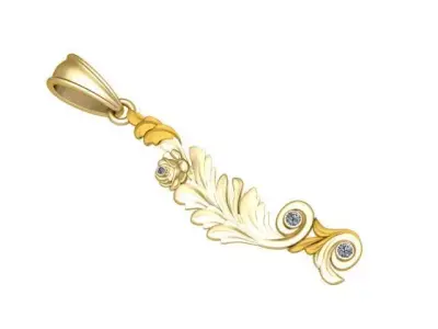 Elegant Baroque Leaf Gold Pendant with Diamond Accents 3D print model