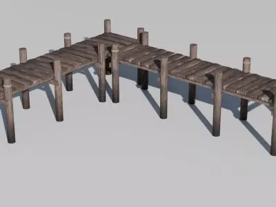 Dock set with boat barrel and crate Low-poly 3D model