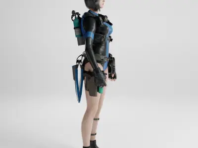 Female servival Game Ready rigged character Low-poly 3D model