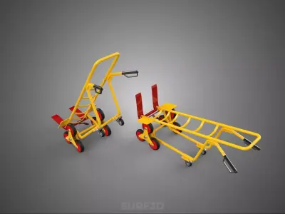 YELLOW FOLDING FORK STAIR CLIMBER HAND TRUCK 6 WHEELS 2 CASTER 3D model