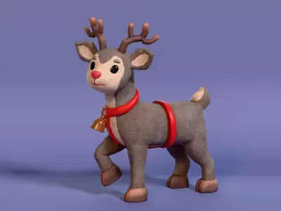Low-Poly Cartoon Christmas Reindeer with Rig Low-poly 3D model