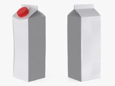 Blank Beverage Carton with Red Cap 1L White 3D model