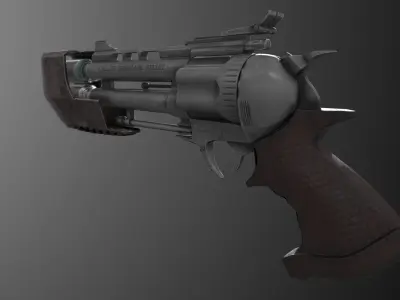 Steampunk model of a revolver Low-poly 3D model