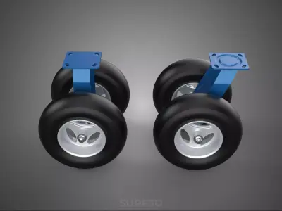 SET SLICK DOUBLE 2 SWIVEL RIGID FIXED CASTOR WHEELS RUBBER TIRES 3D model
